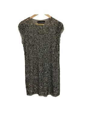 All Saints Sequin Beaded Cocktail Dress Sz 4 Grey Silver Party Vacation Event